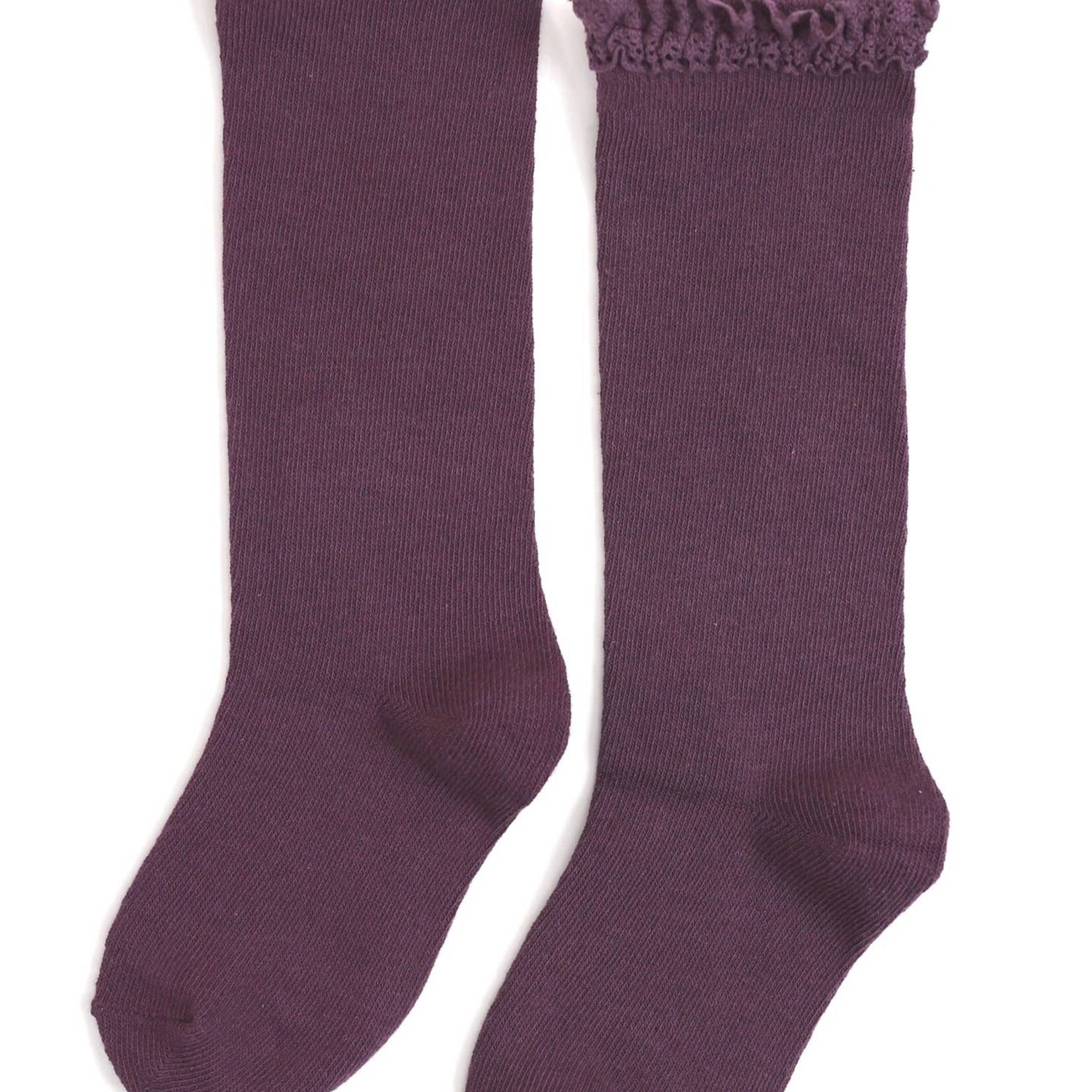 Little Stocking Co. Lace Top Knee High Socks | Plum