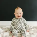 Mebie Baby Bamboo Zipper Romper - Light Green Checkered