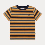 Kicks and Giggles Toddler Tee | Navy Orange Stripes