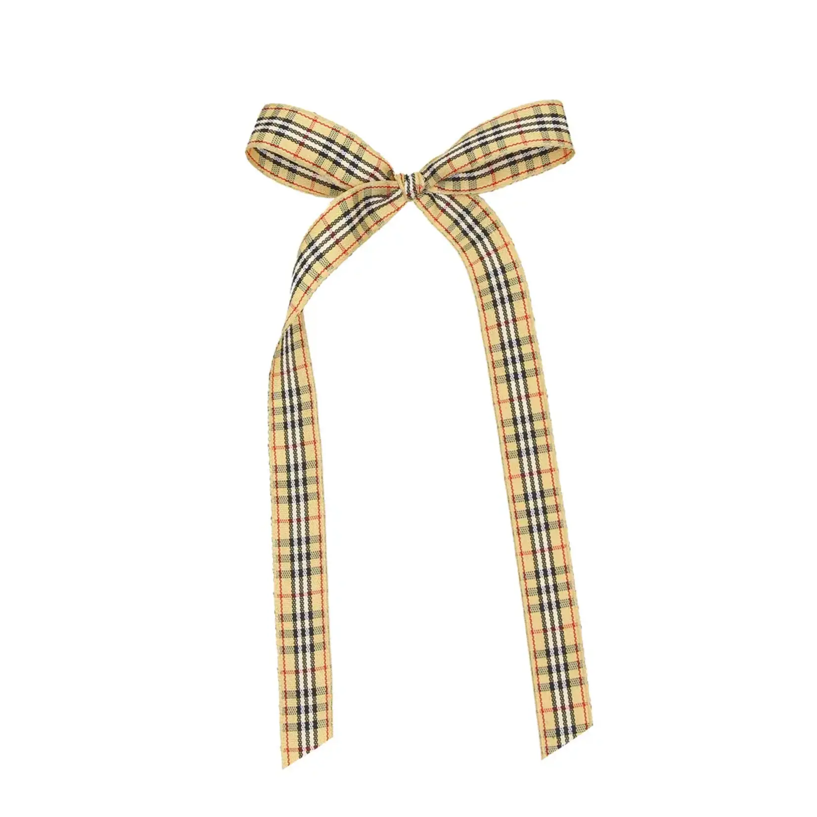 Lou Lou and Company Lace Bow - Tan Plaid Sash Clip x