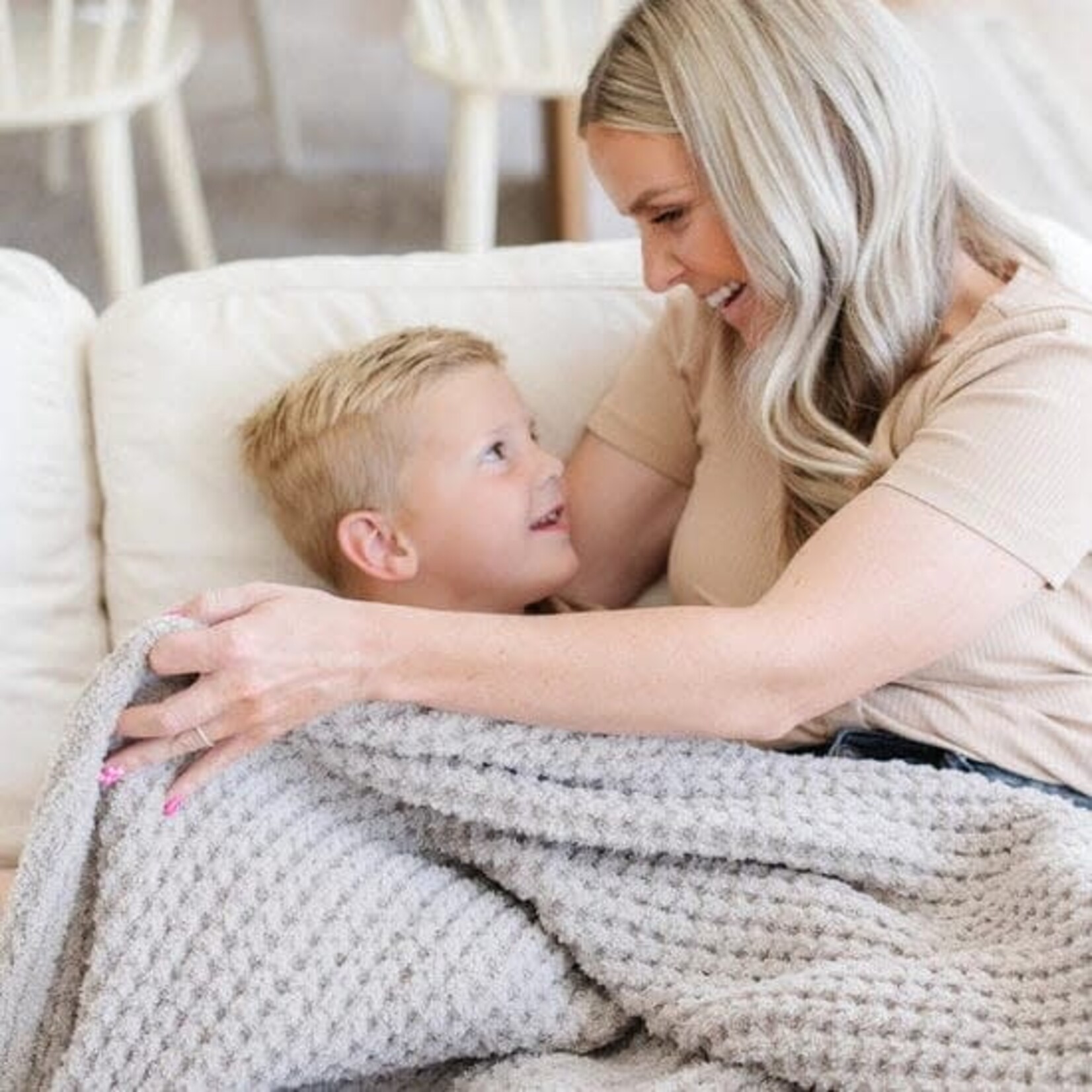Saranoni Throw Blanket Waffle Knit  - Oatmeal