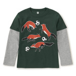 Tea Collection Footie Fox Layered Sleeve Tee