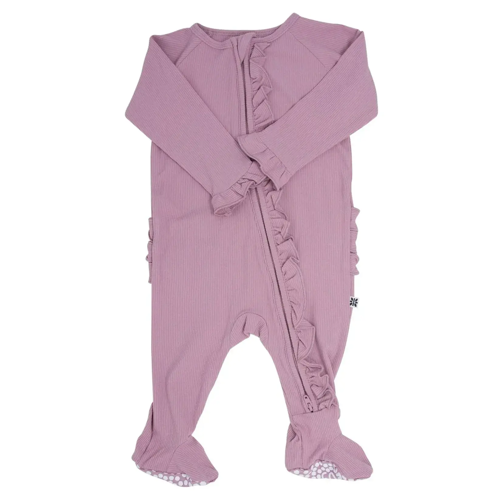 Sweet Bamboo Ruffle Footie | Petunia Pink Ribbed