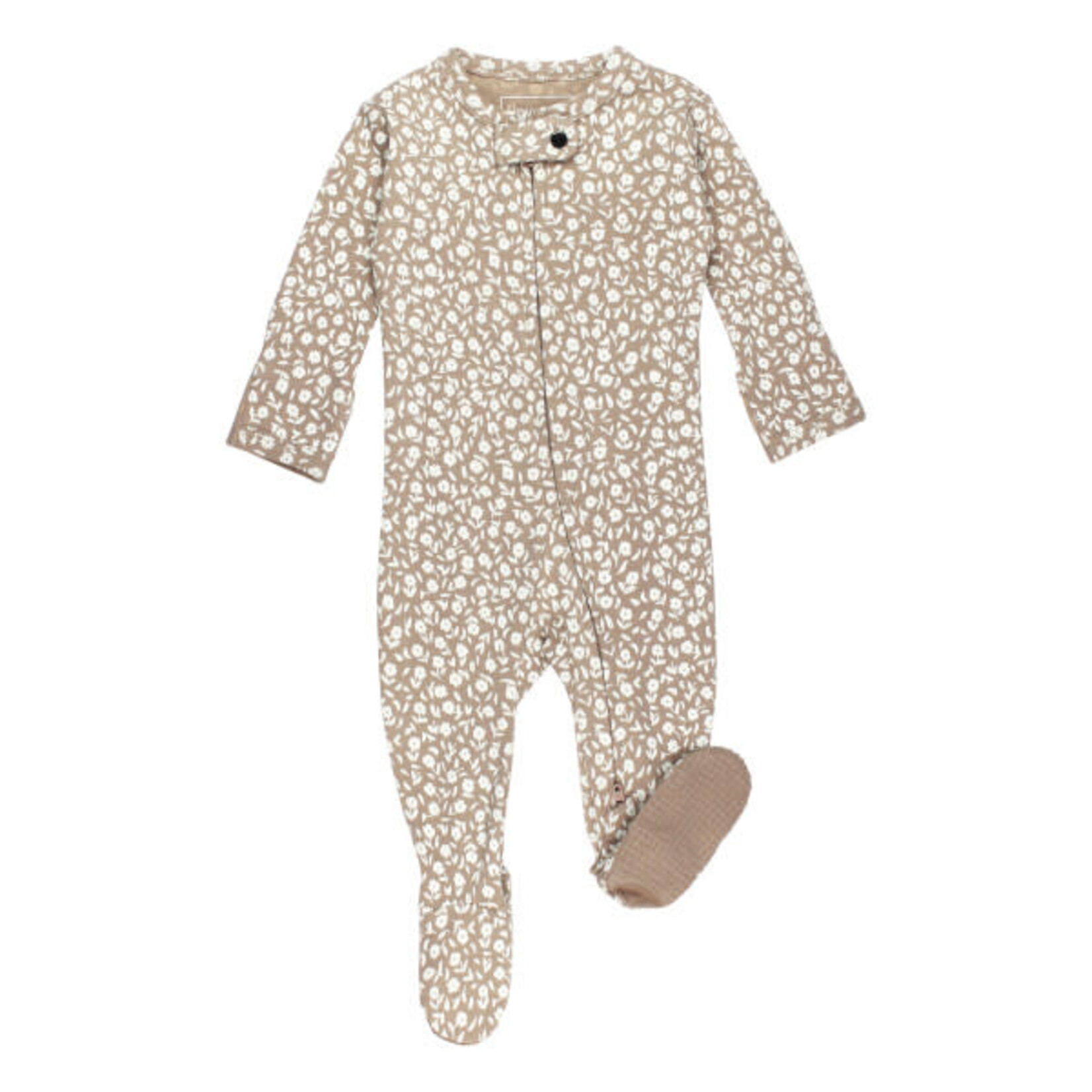 L'ovedbaby 2-Way Zipper Footie | Oatmeal Ditsy Floral Organic Cotton