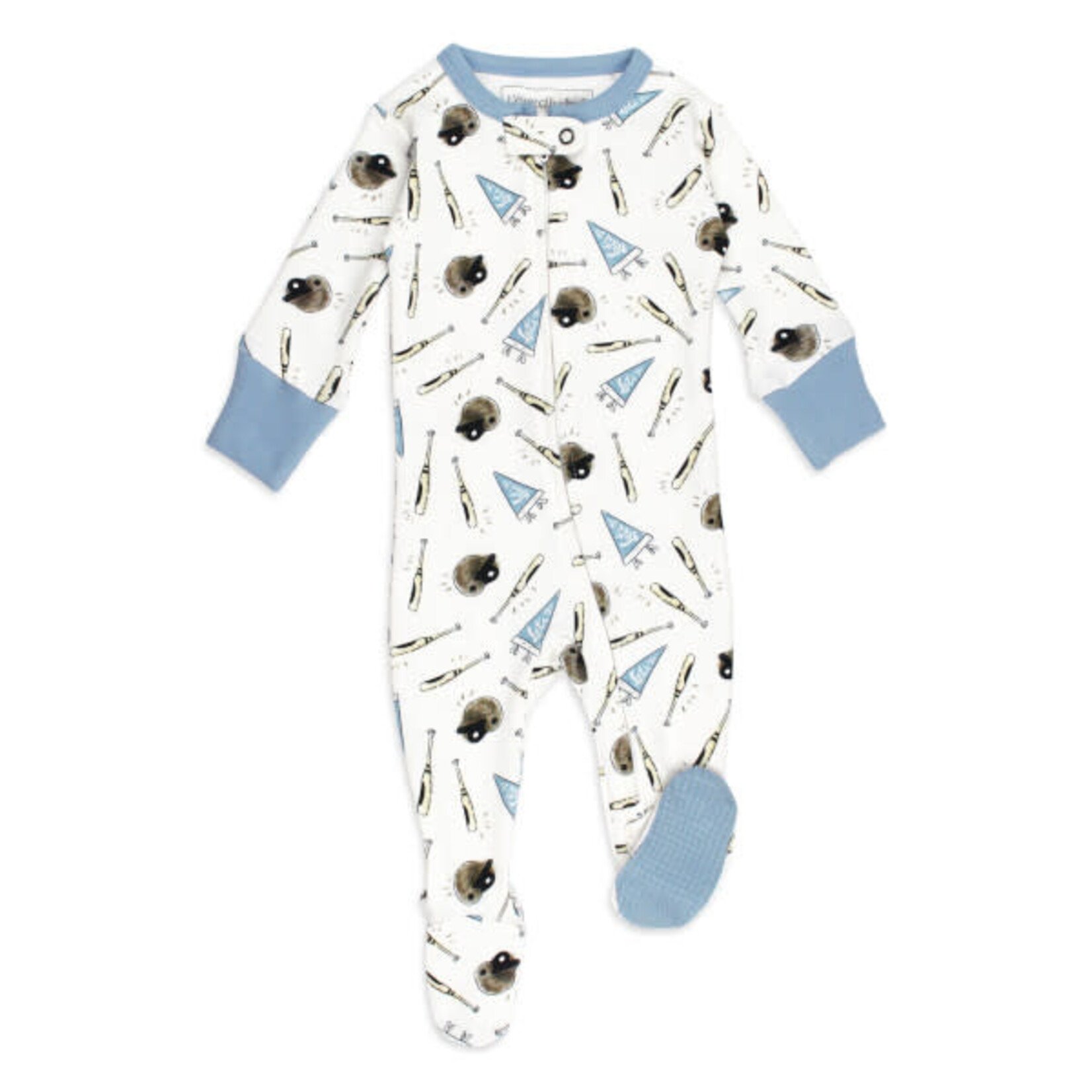 L'ovedbaby Cuffed Zipper Footie | Let's Go (Baseball) Organic Cotton