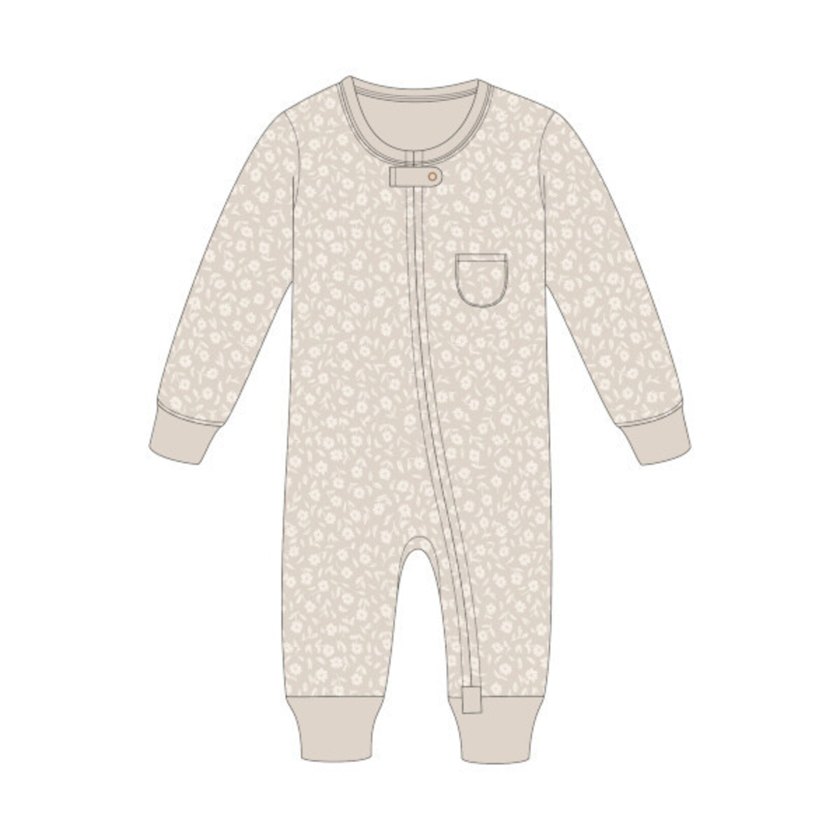 L'ovedbaby Footless 2-Way Zipper Romper | Oatmeal Ditsy Floral Organic Cotton