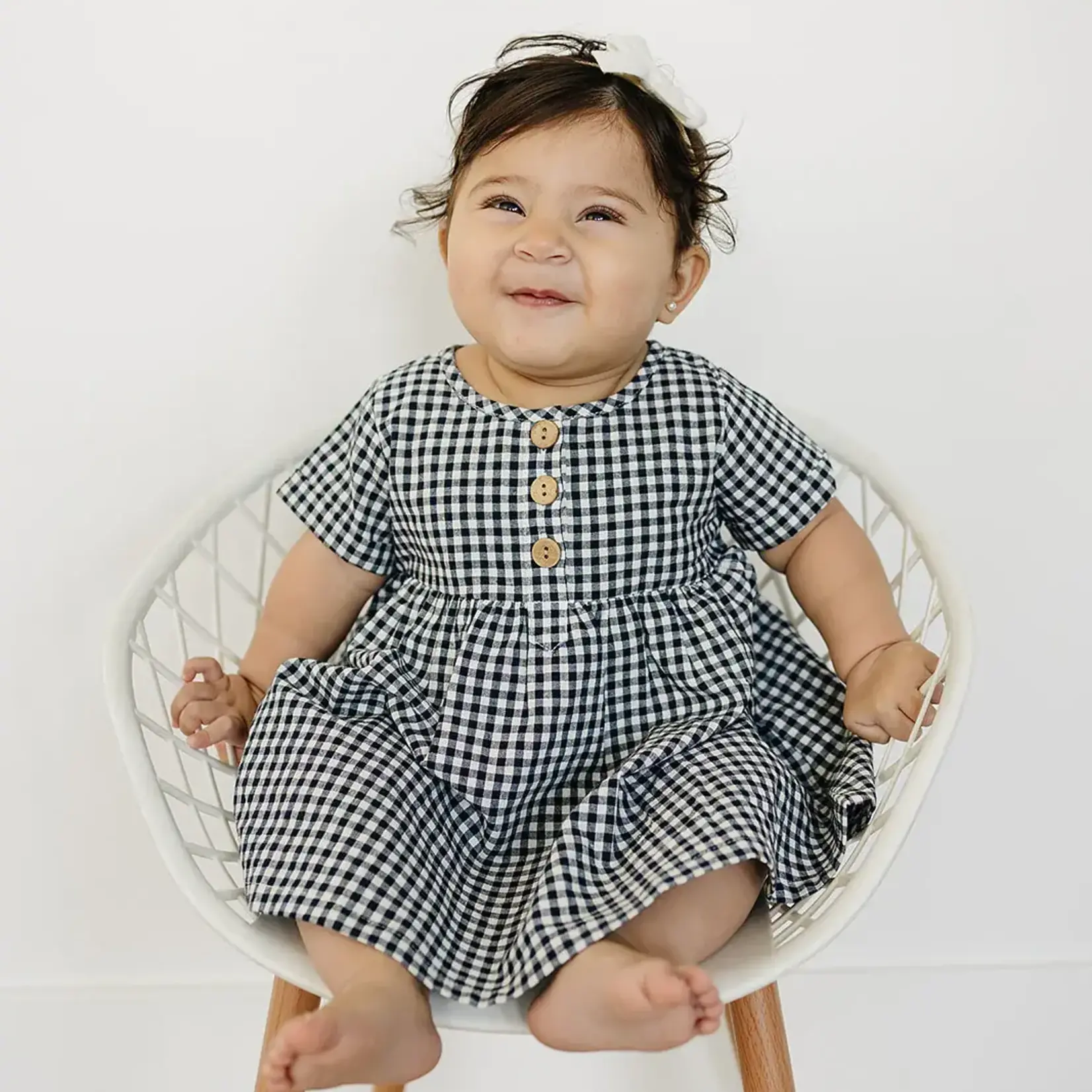 Mebie Baby Linen Cotton Dress | Navy Gingham