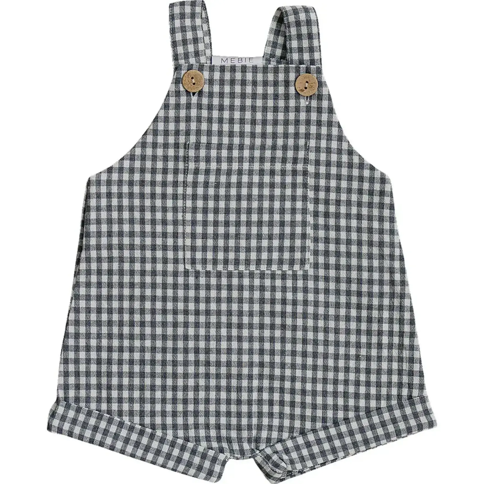 Mebie Baby Short Linen Overalls | Navy Gingham