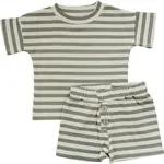 Mebie Baby Baby Button Short Set | Sage Stripe