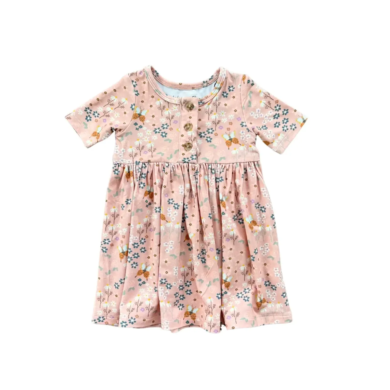 babysprouts clothing company Short Sleeve Henley Dress | Butterfly Garden