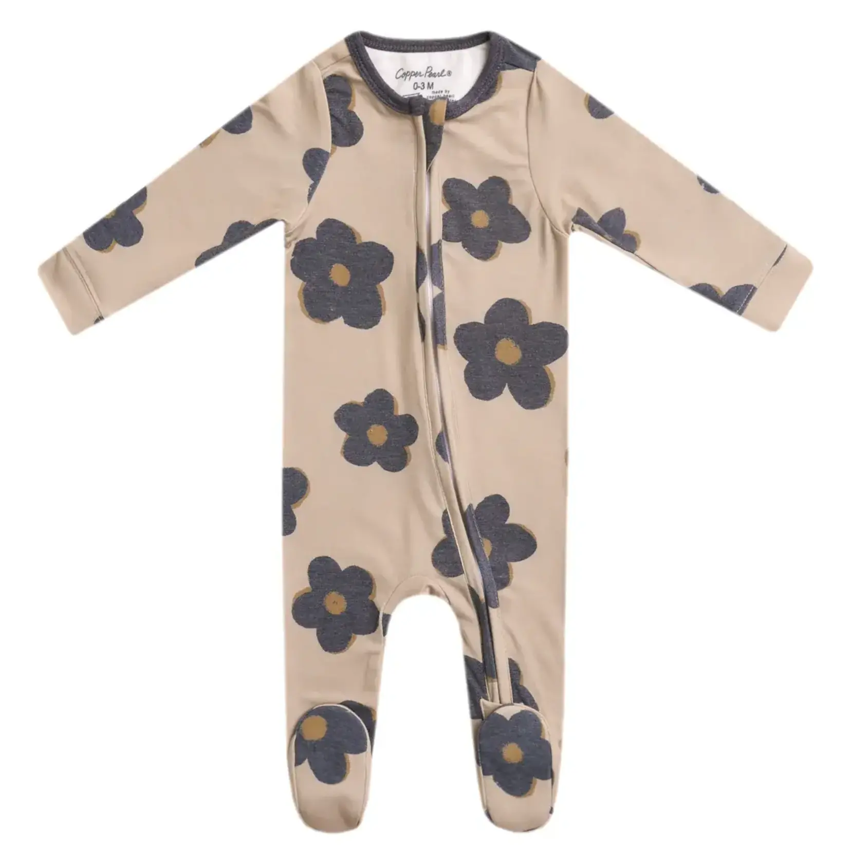 Copper Pearl Zipper Footie - Gemma in Tan