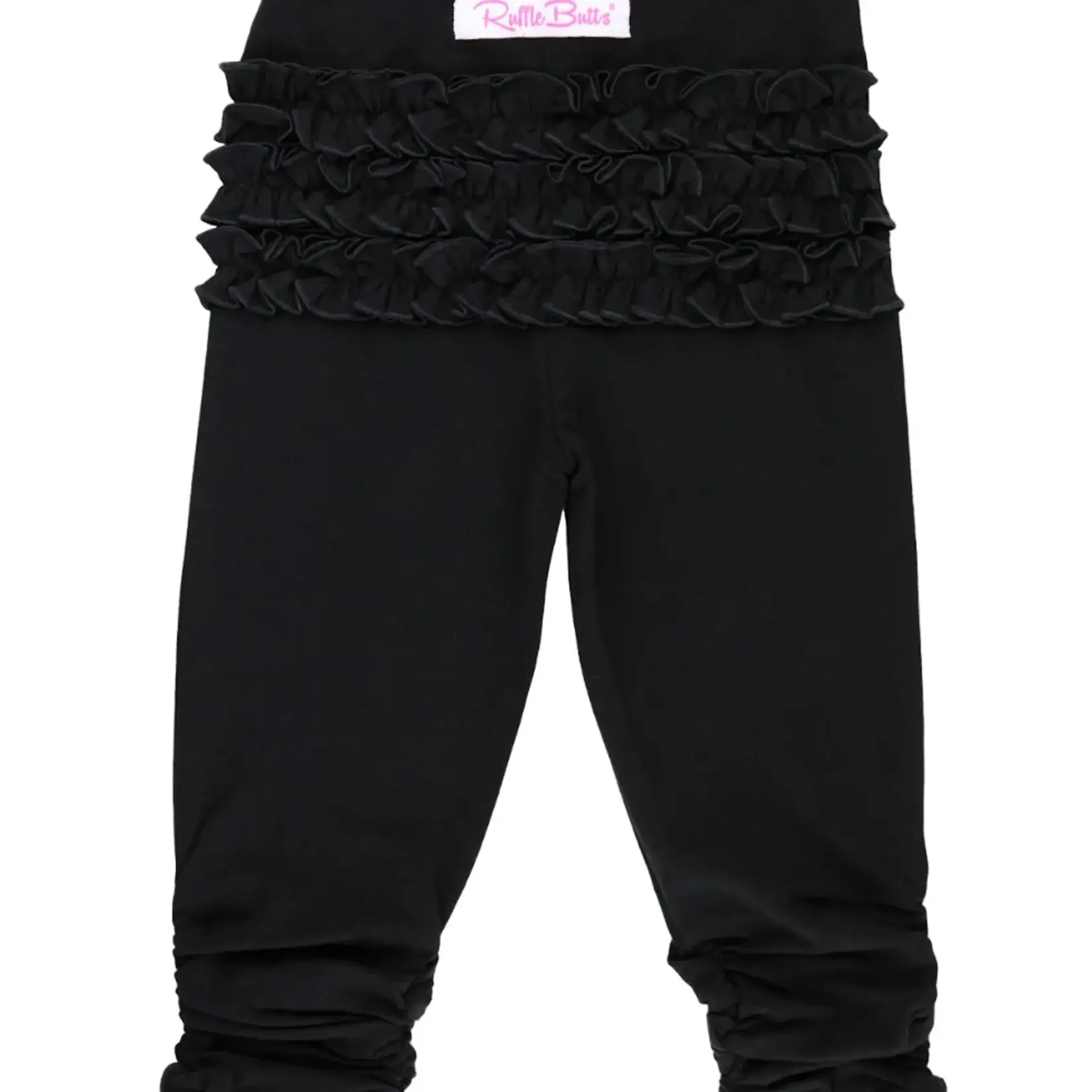 RuffleButts Baby Ruched Bow Leggings | Black