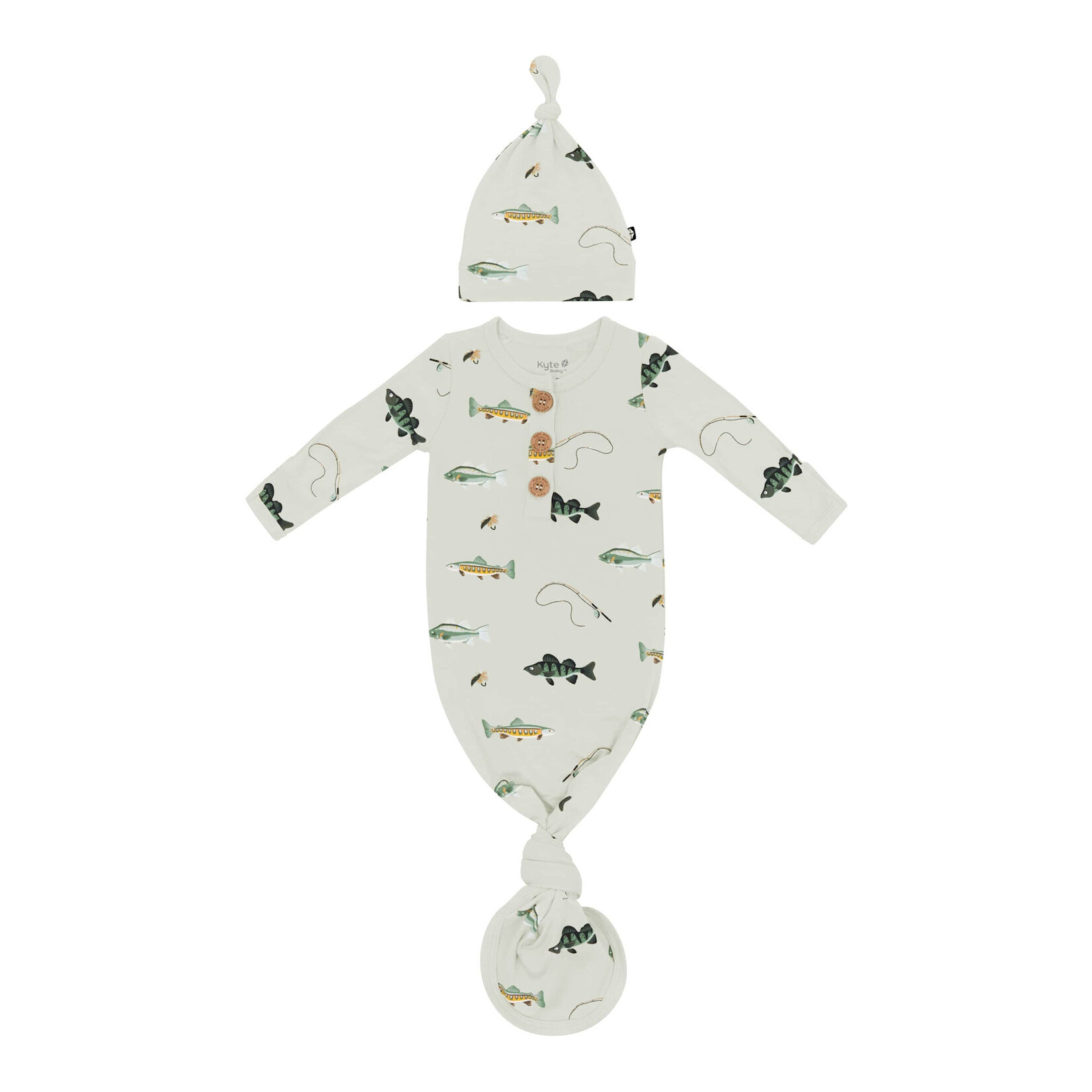 Kyte Baby Knotted Gown with Hat Set - Fishing