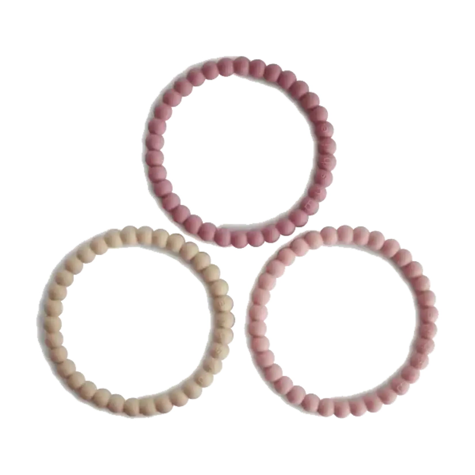 Mushie & Co Pearl Teether Bracelet - 3 Pack (Linen/Peony/Pale Pink)