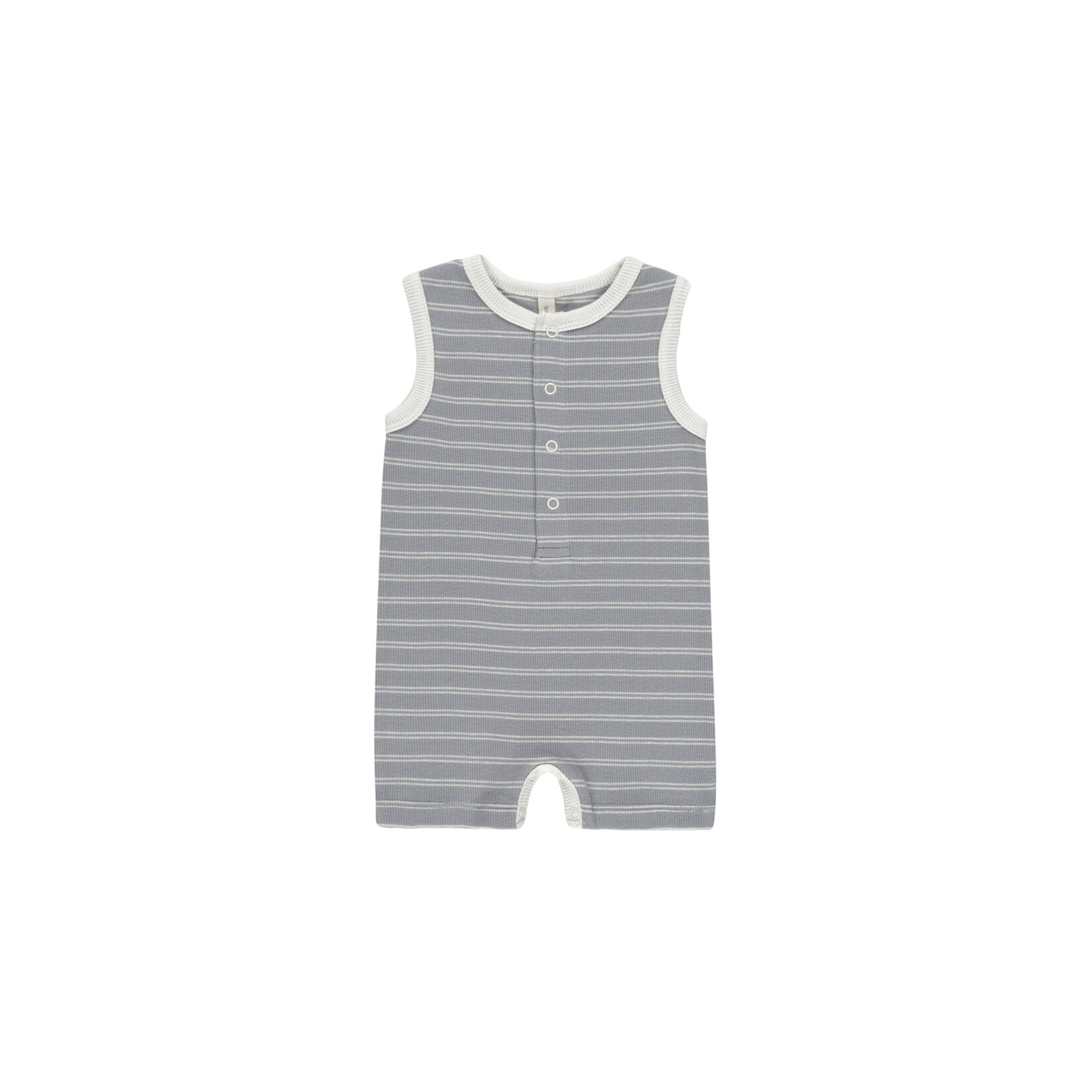 Quincy Mae Ribbed Henley Romper | Blue Pinstripe