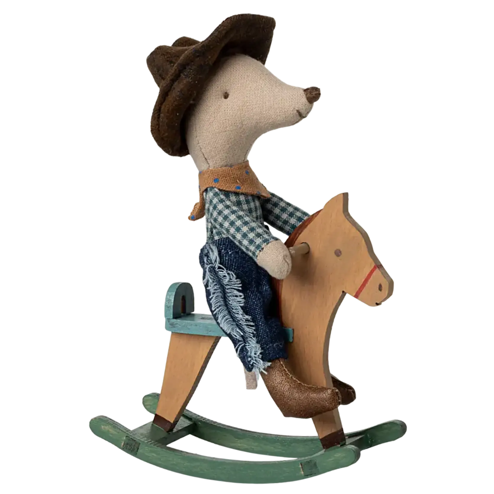 Maileg Cowboy mouse on rocking horse, Little brother