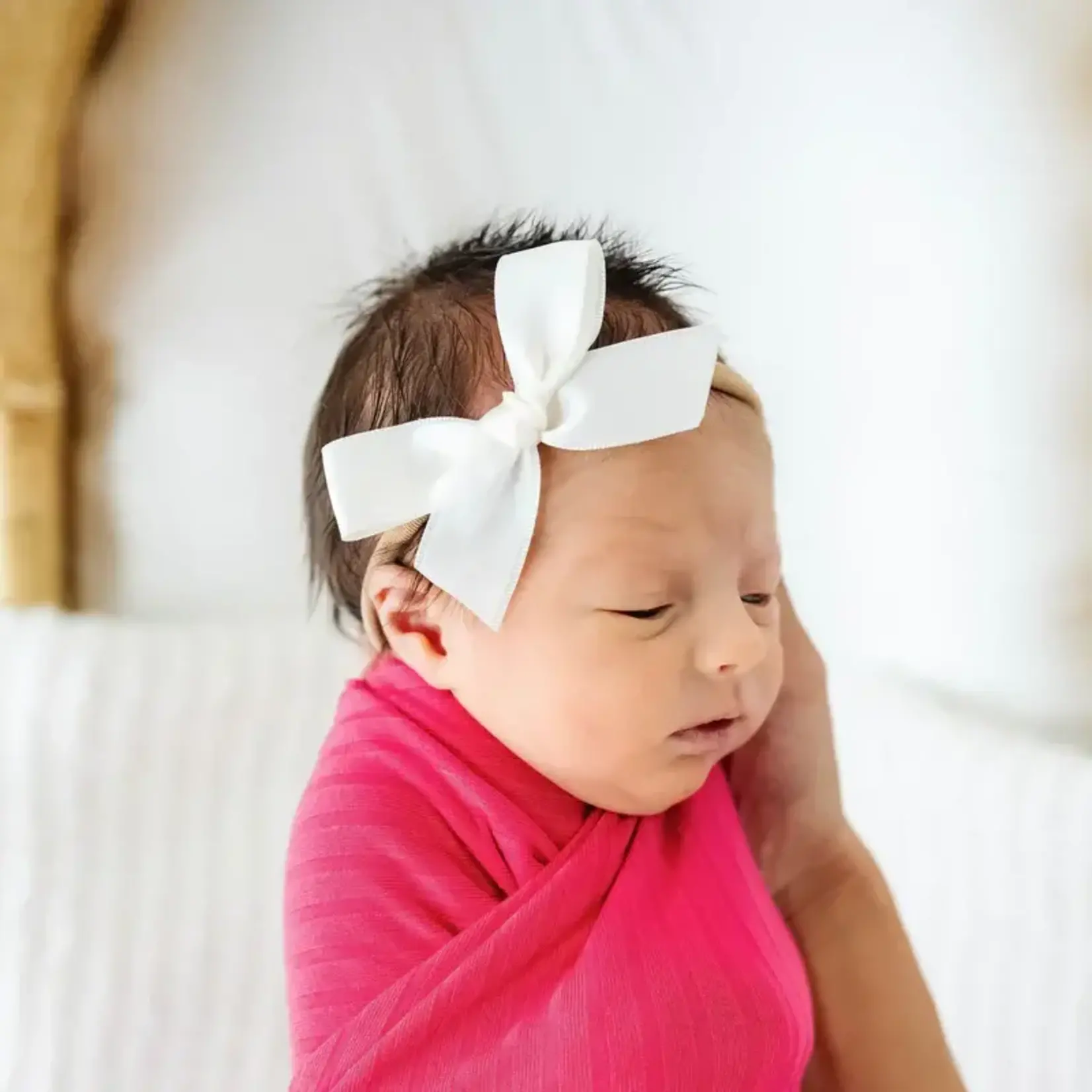 Lou Lou and Company Satin Bow Headband - White Large