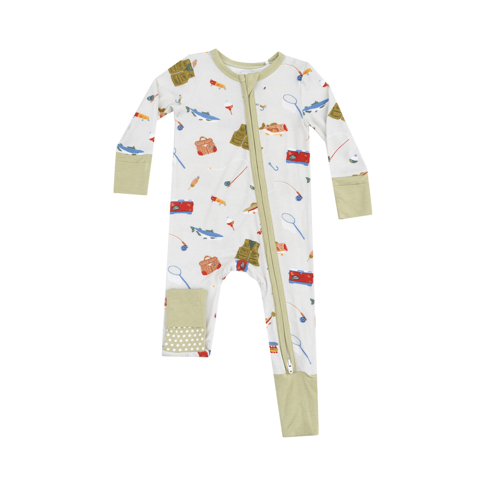 Angel Dear Zipper Romper | Fishing Things Green
