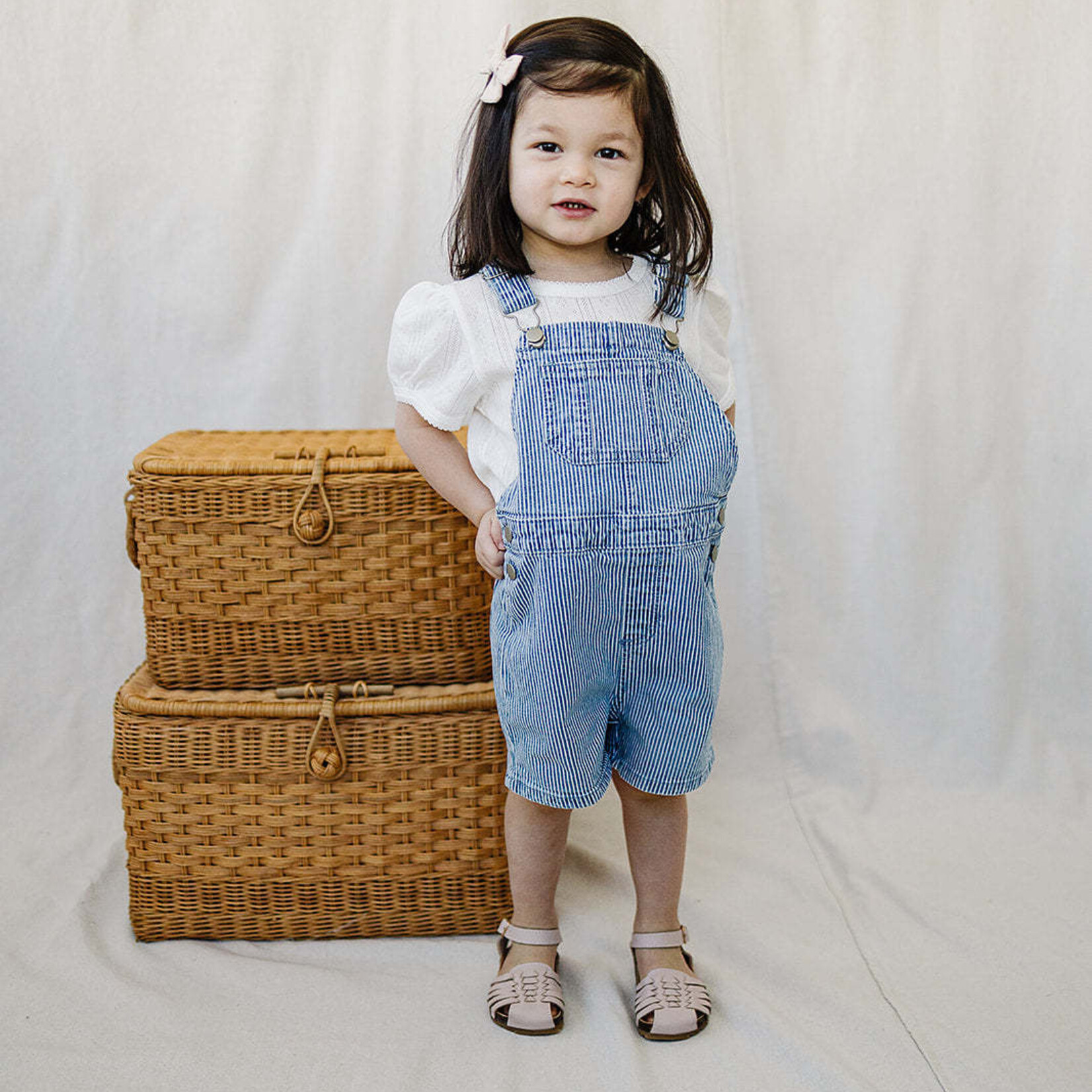 Mebie Baby Blue Stripe Short Overalls