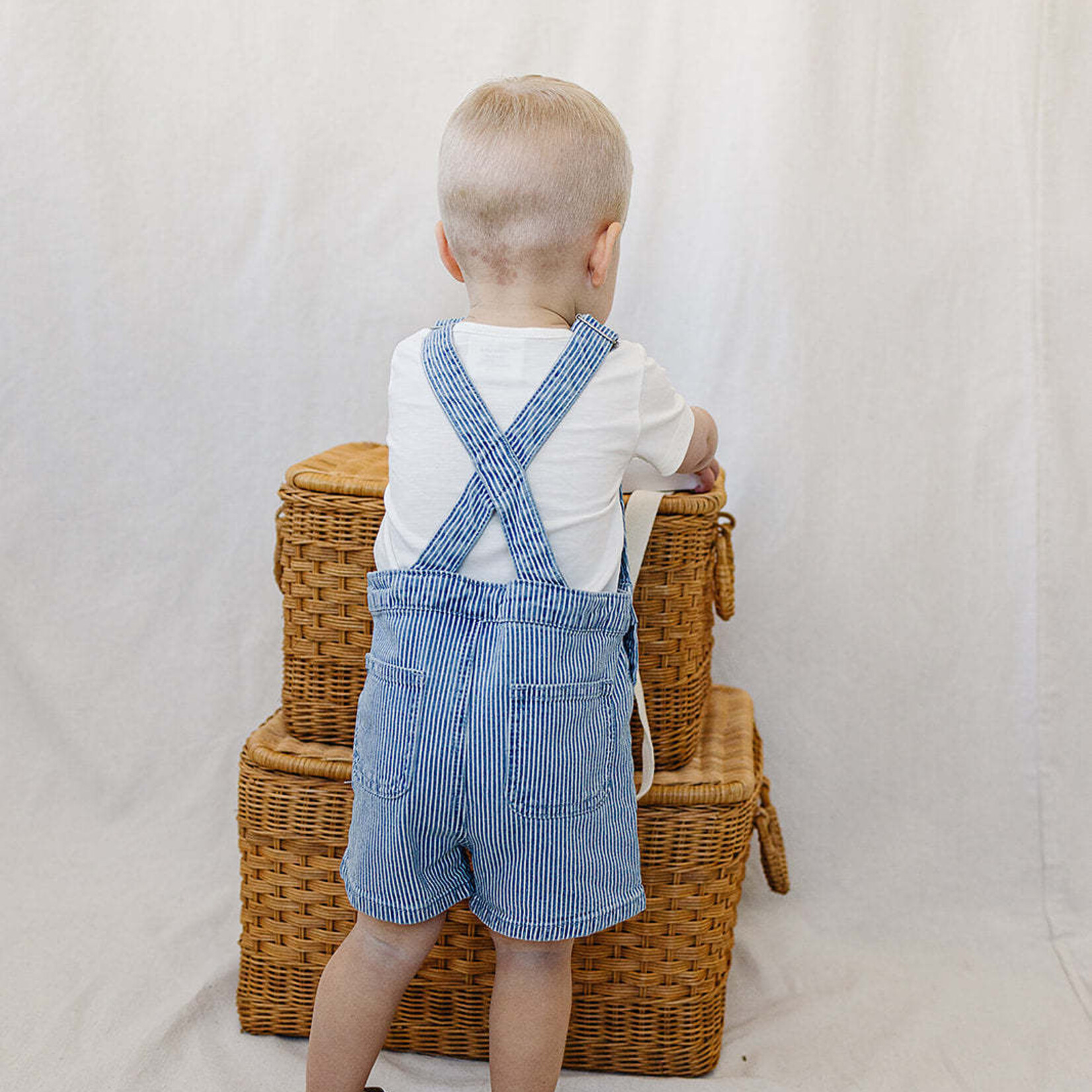 Mebie Baby Blue Stripe Short Overalls