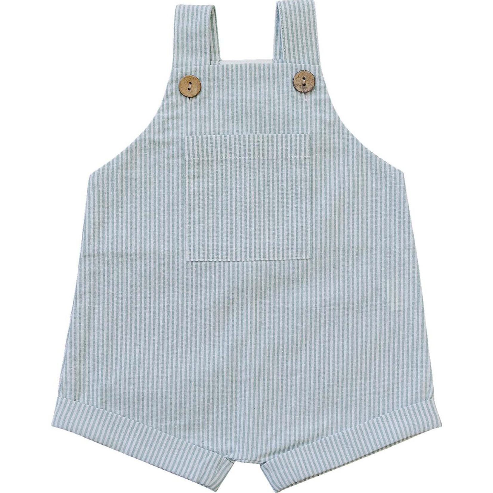 Mebie Baby Green Stripe Short Linen Overalls