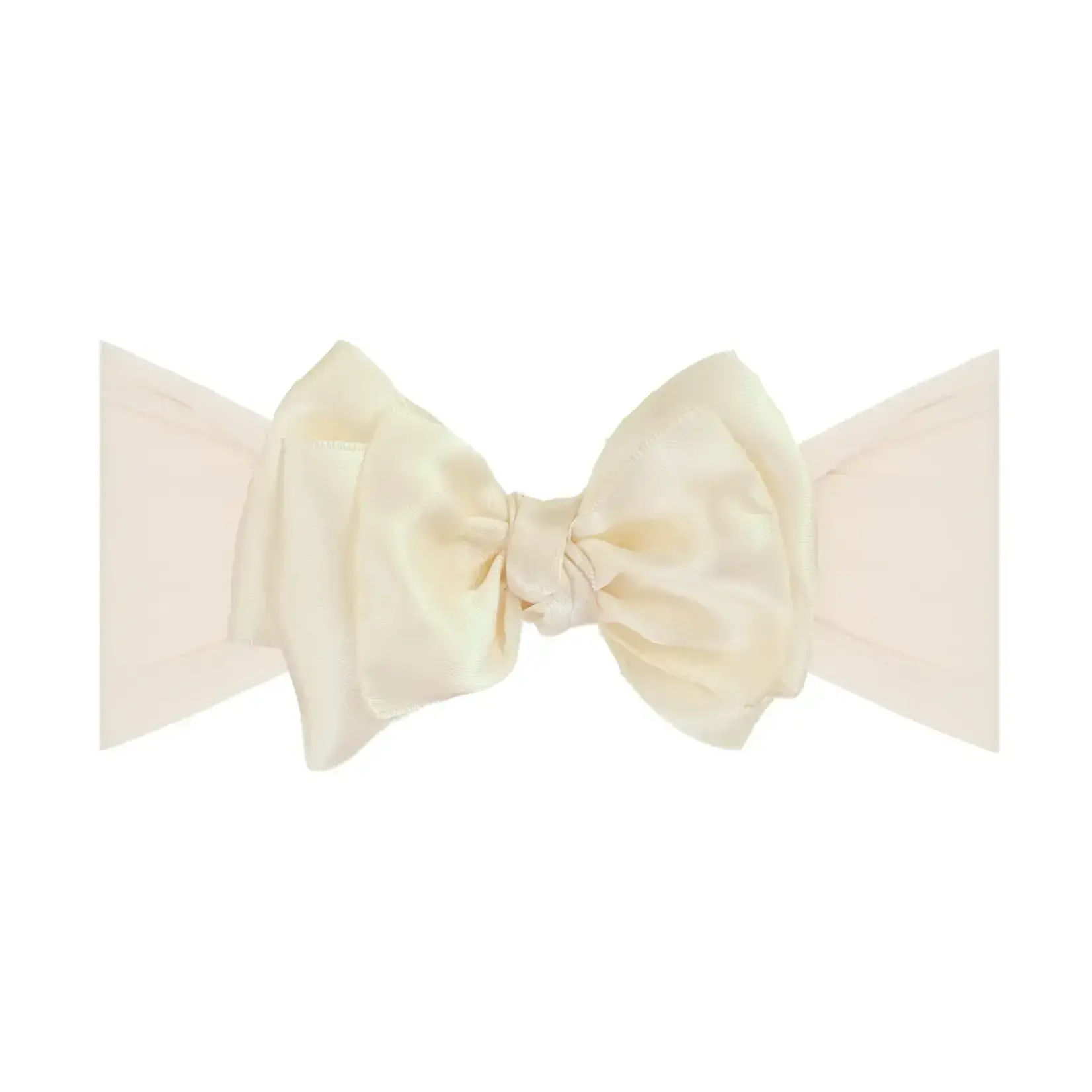 Baby Bling Bows Satin Small Classic Bow On Soft Nylon Headband - Oatmeal