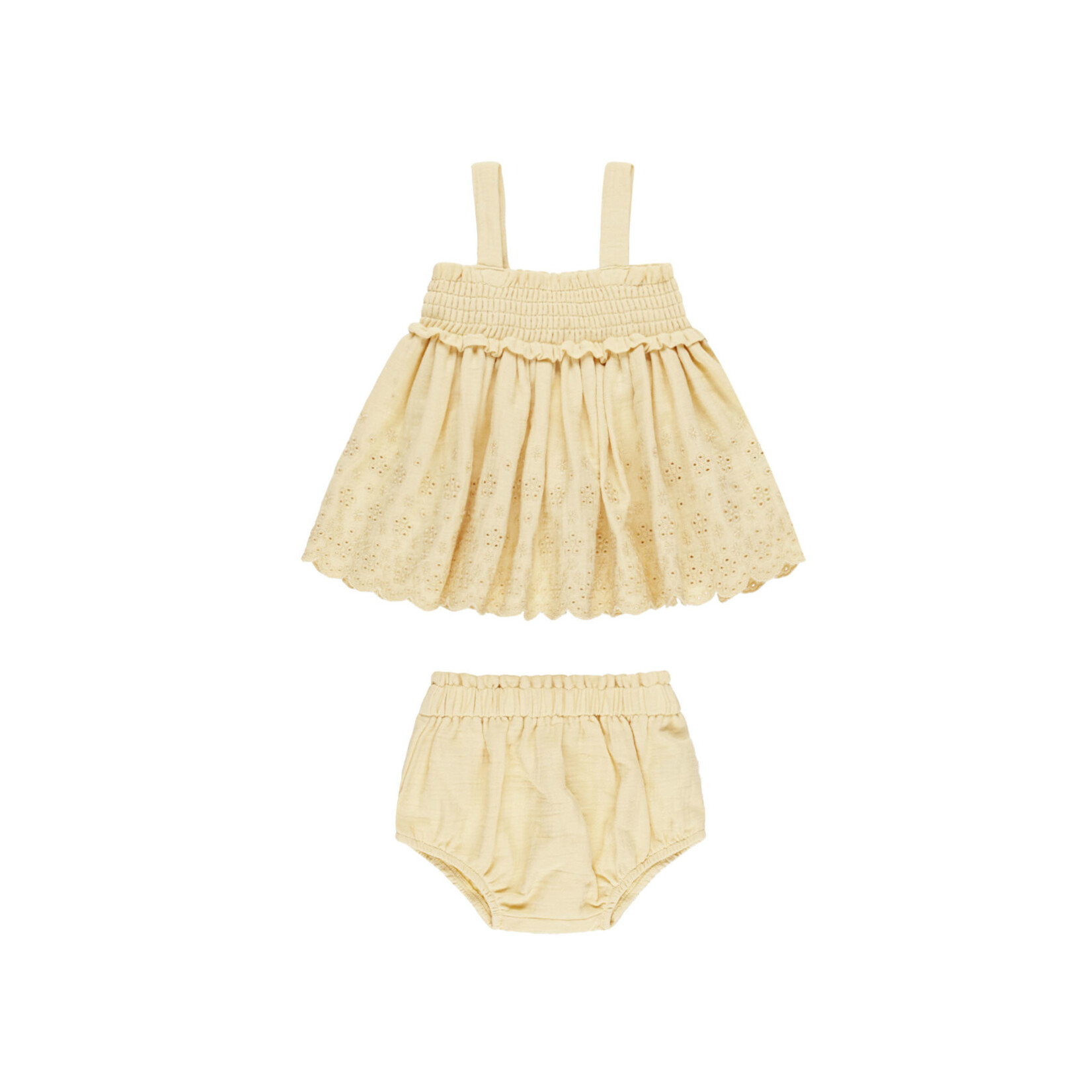 Quincy Mae Mae Smocked Top + Bloomer Set  | Yellow