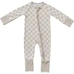 Mebie Baby Bamboo Zipper Romper - Taupe Checkered