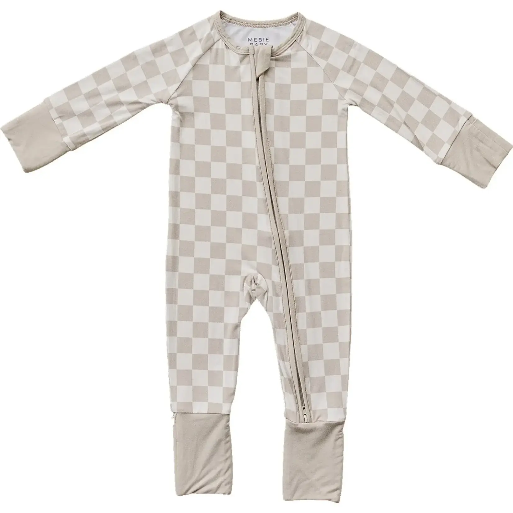 Mebie Baby Bamboo Zipper Romper - Taupe Checkered