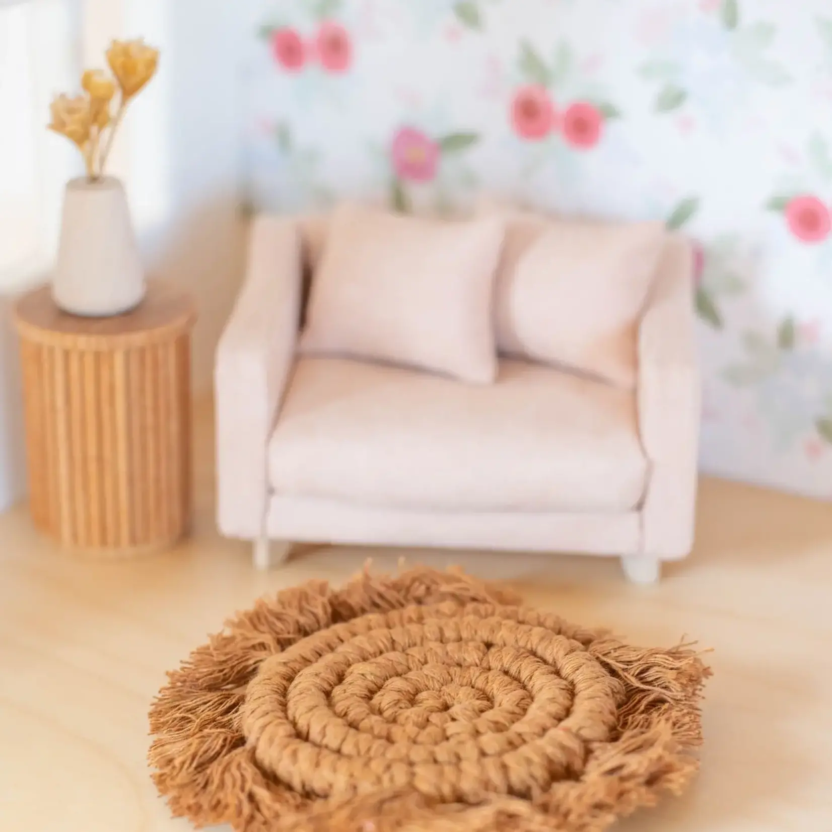 Macy Mae Dollhouse Designs Dollhouse Boho Fringe Round Rug | Brown