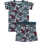 Mebie Baby Cozy Short Set - Americana Floral Ribbed Bamboo
