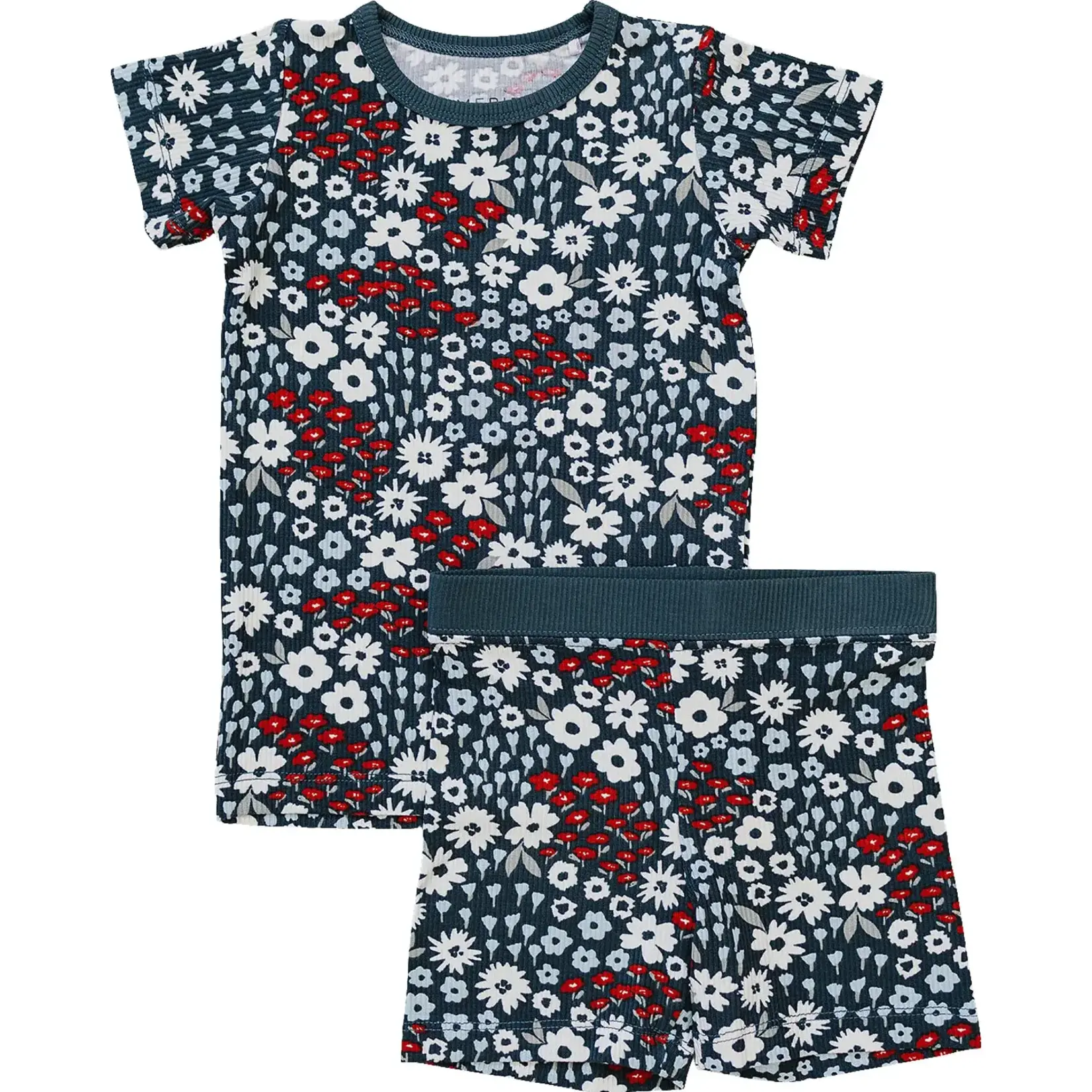 Mebie Baby Cozy Short Set - Americana Floral Ribbed Bamboo