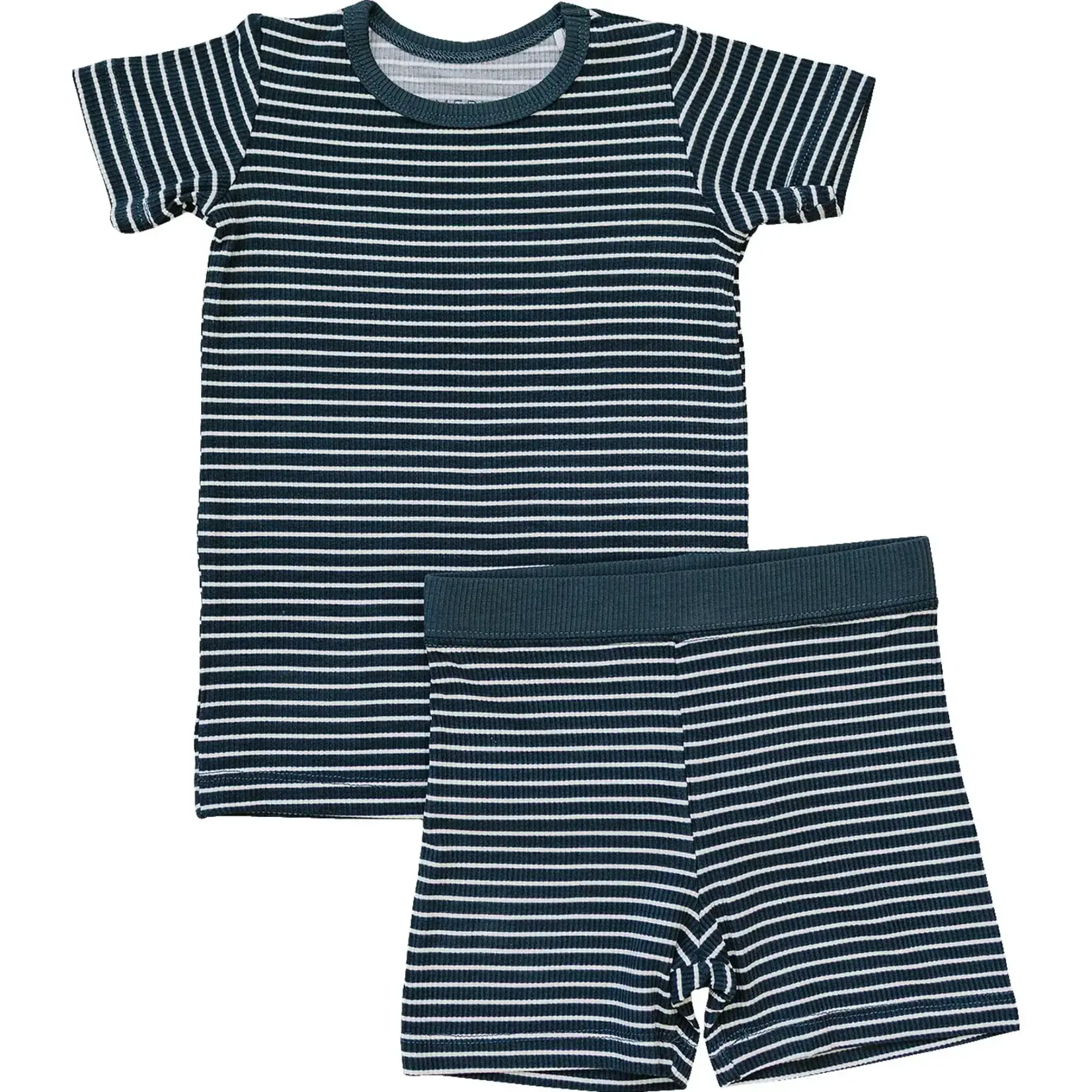 Mebie Baby Cozy Short Set - Navy Stripes Ribbed Bamboo