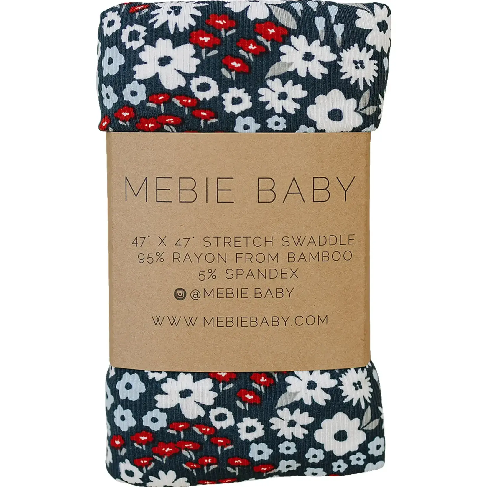 Mebie Baby Bamboo Stretch Swaddle - Americana Floral Ribbed Bamboo