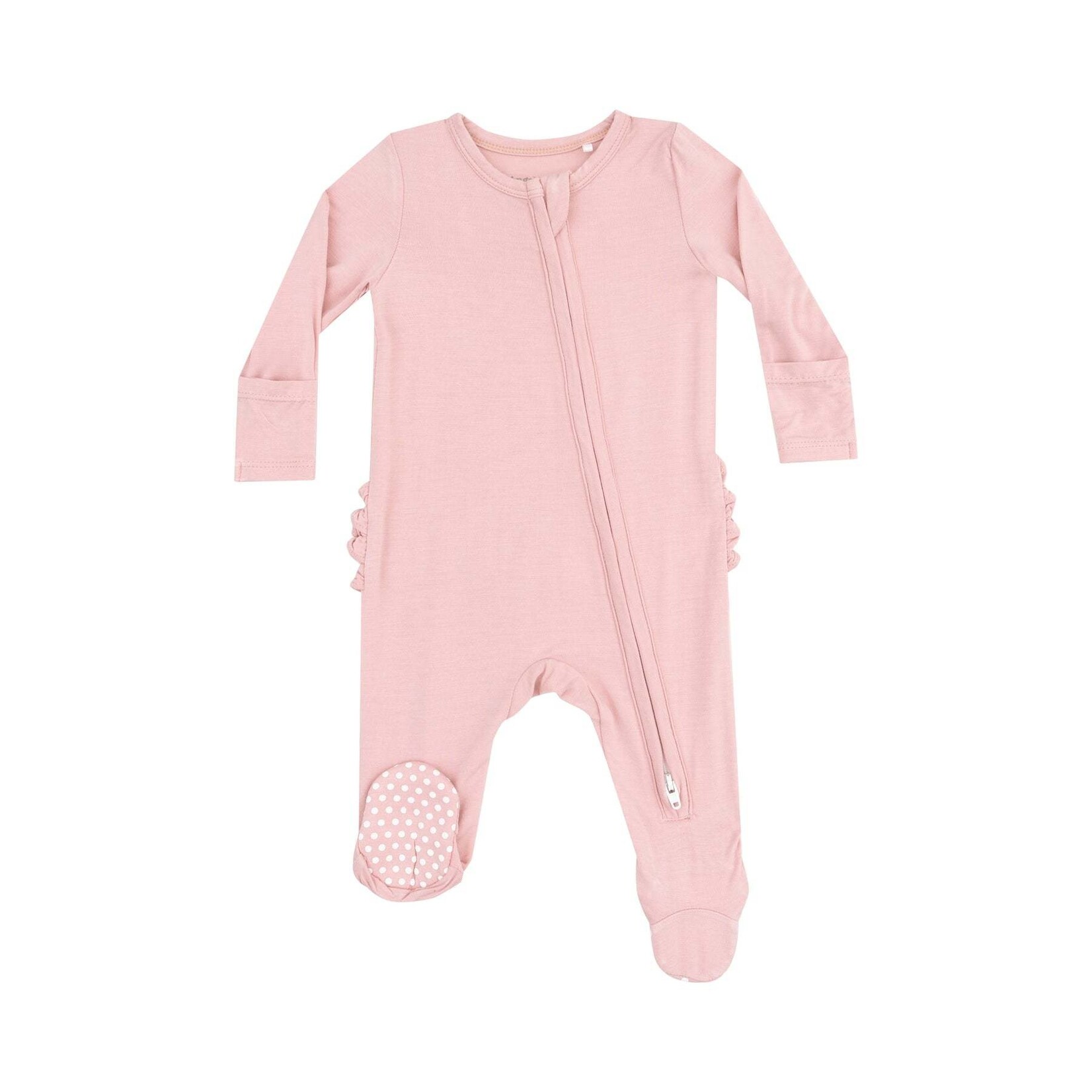 Angel Dear Zipper Ruffle Footie | Bamboo Bridal Rose