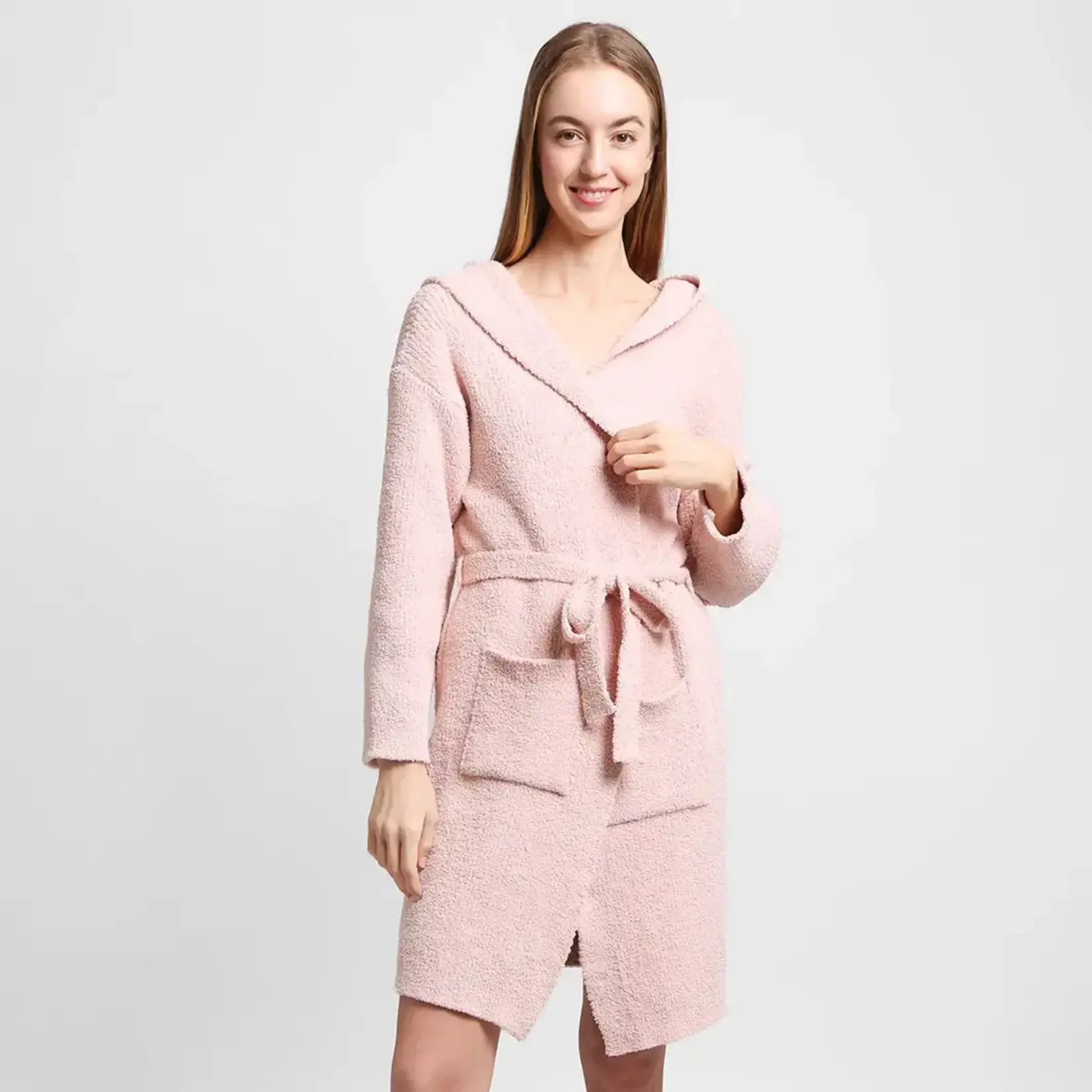 Fashion City Solid Color Soft Hooded Adult Robe W Pocket - Pink