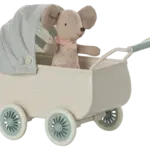 Maileg Pram with Baby Mouse - Mint
