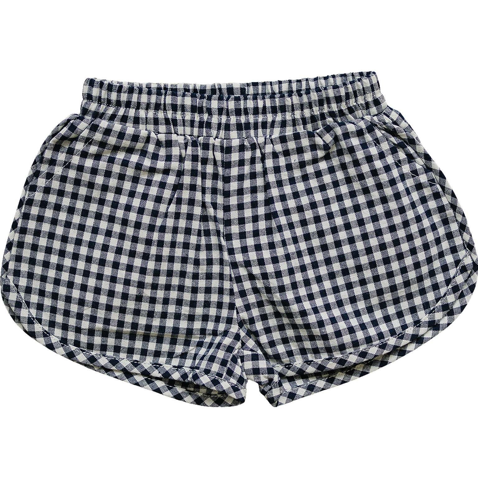 blue gingham cotton gauze shorts