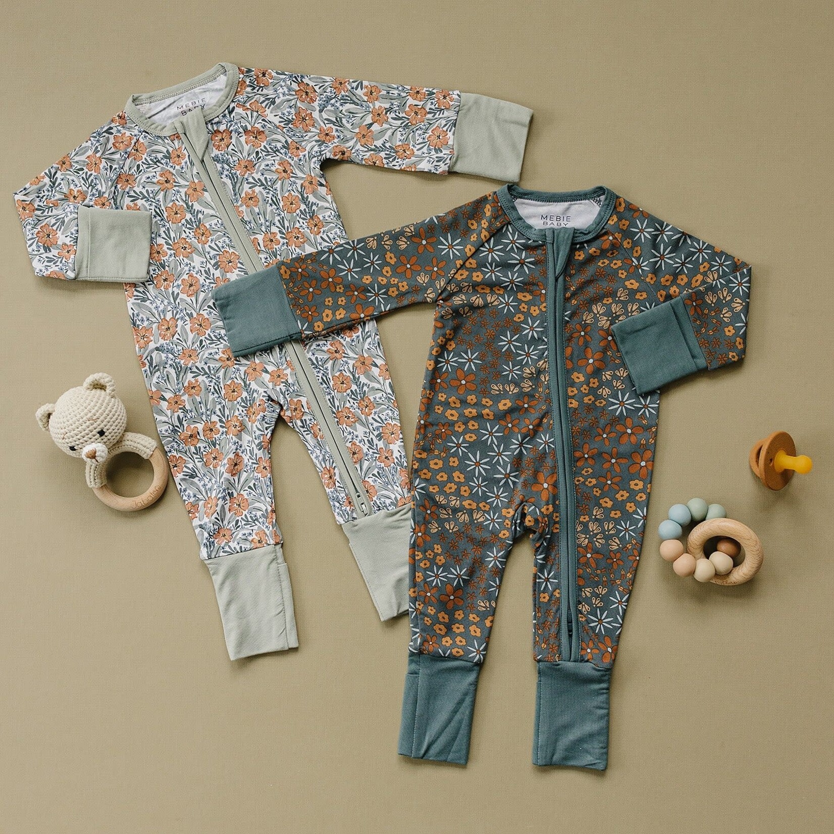 Mebie Baby Bamboo Zipper Romper - Dainty Meadow