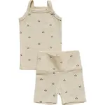 Mebie Baby Cream Tulips Tank & Biker Short Set - (0-3M)