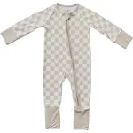 Mebie Baby Bamboo Zipper Romper - Taupe Checkered 12-18M