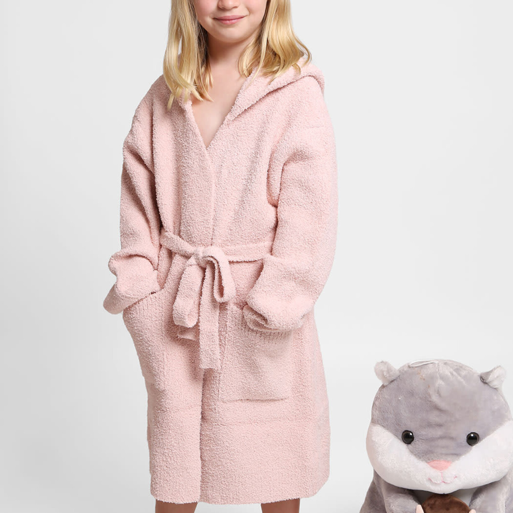 Fashion City Children's Solid Luxury Soft Hooded Robe w/ Pocket | Pink