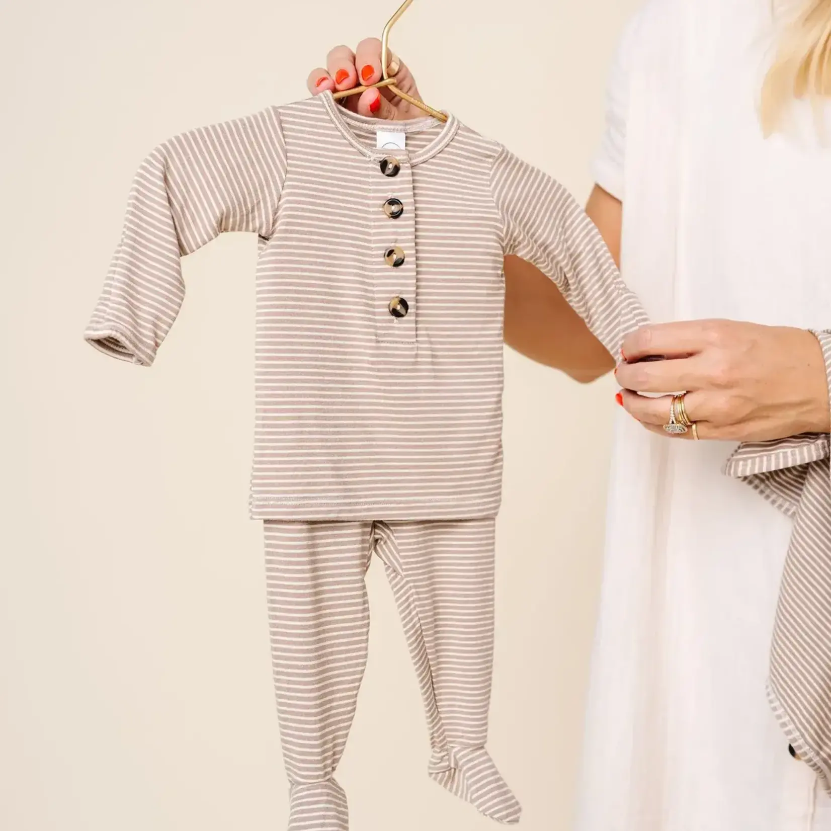 Lou Lou and Company Top + Bottoms Set - Banks tan stripe