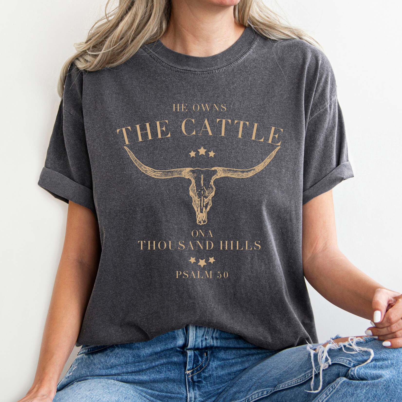Brands We Love Christian Tee | He Owns The Cattle | Stone