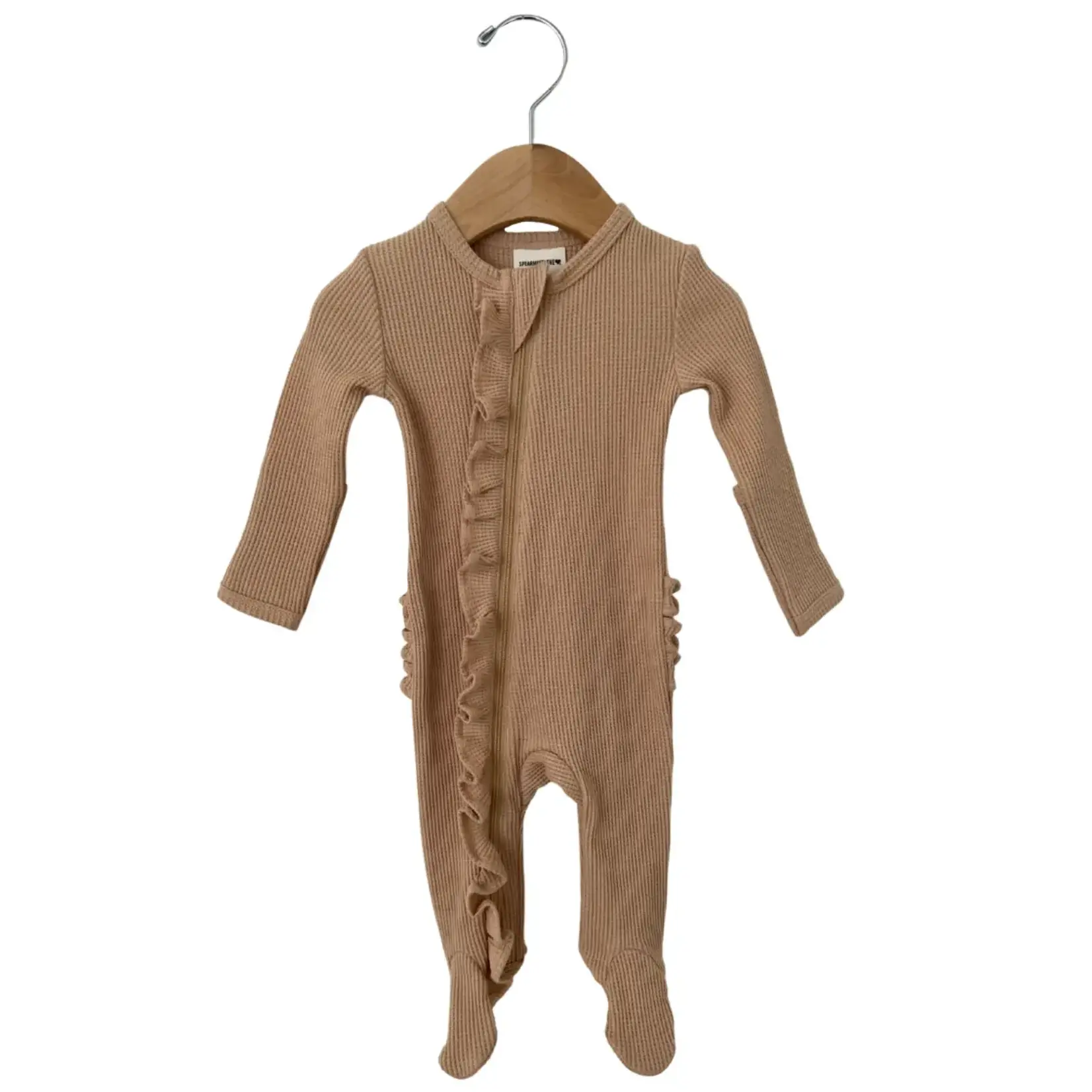SpearmintLOVE Organic Waffle Ruffle Zip Footie