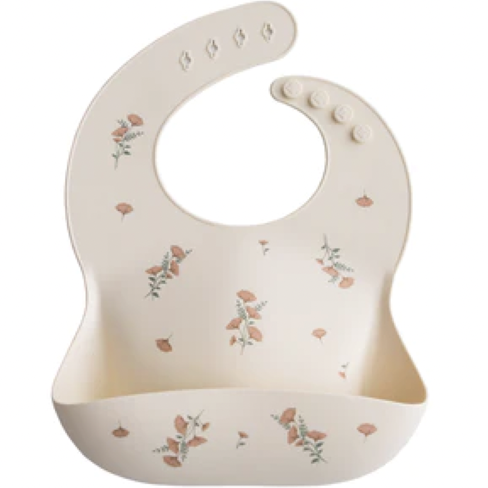 Mushie & Co Silicone Baby Bib, Pink Flowers