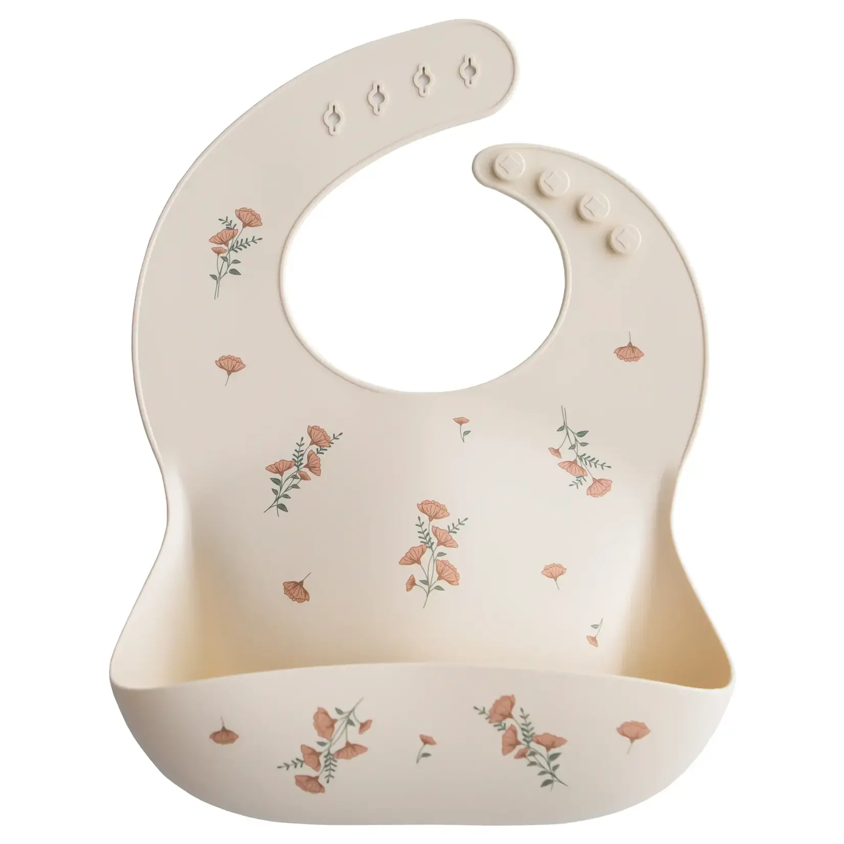 Mushie & Co Silicone Baby Bib, Pink Flowers