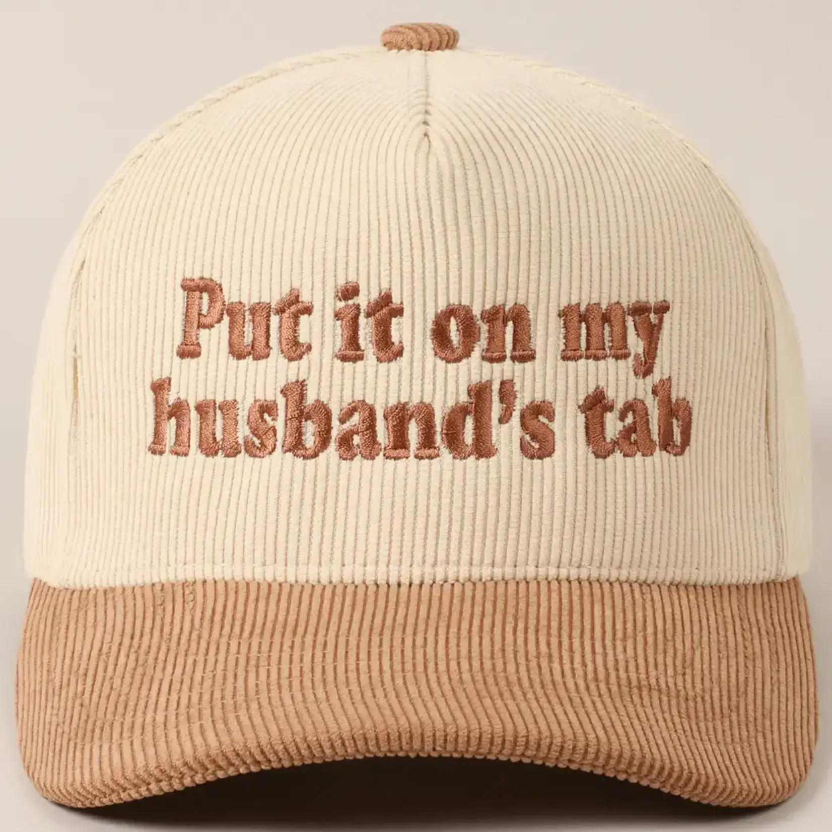 Fashion City Put It On My Husband's Tab Two-Tone Corduroy Cap - Beige