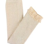 RuffleButts Footless Ribbed Ruffle Tights - Oatmeal