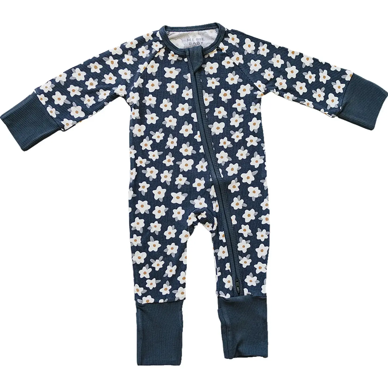 Mebie Baby Bamboo Zipper Romper - Navy Daisy